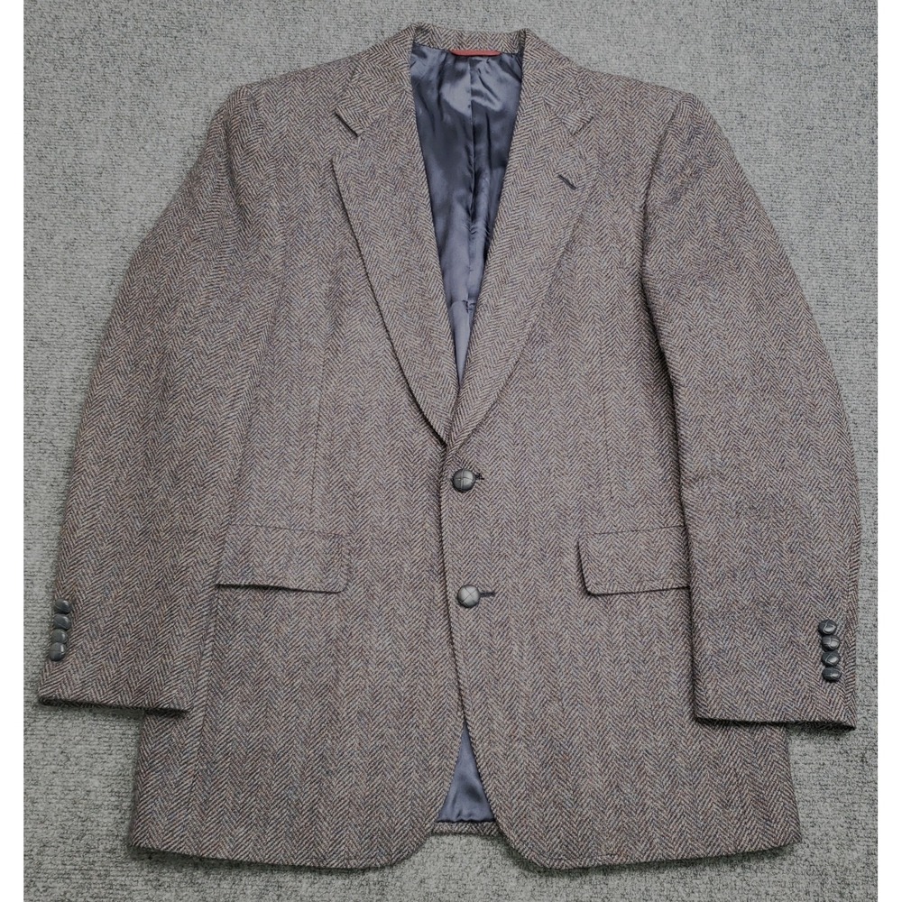 Hart Schaffner & Marx Wool Blazer Mens 42 Gray Jacket Leather Buttons